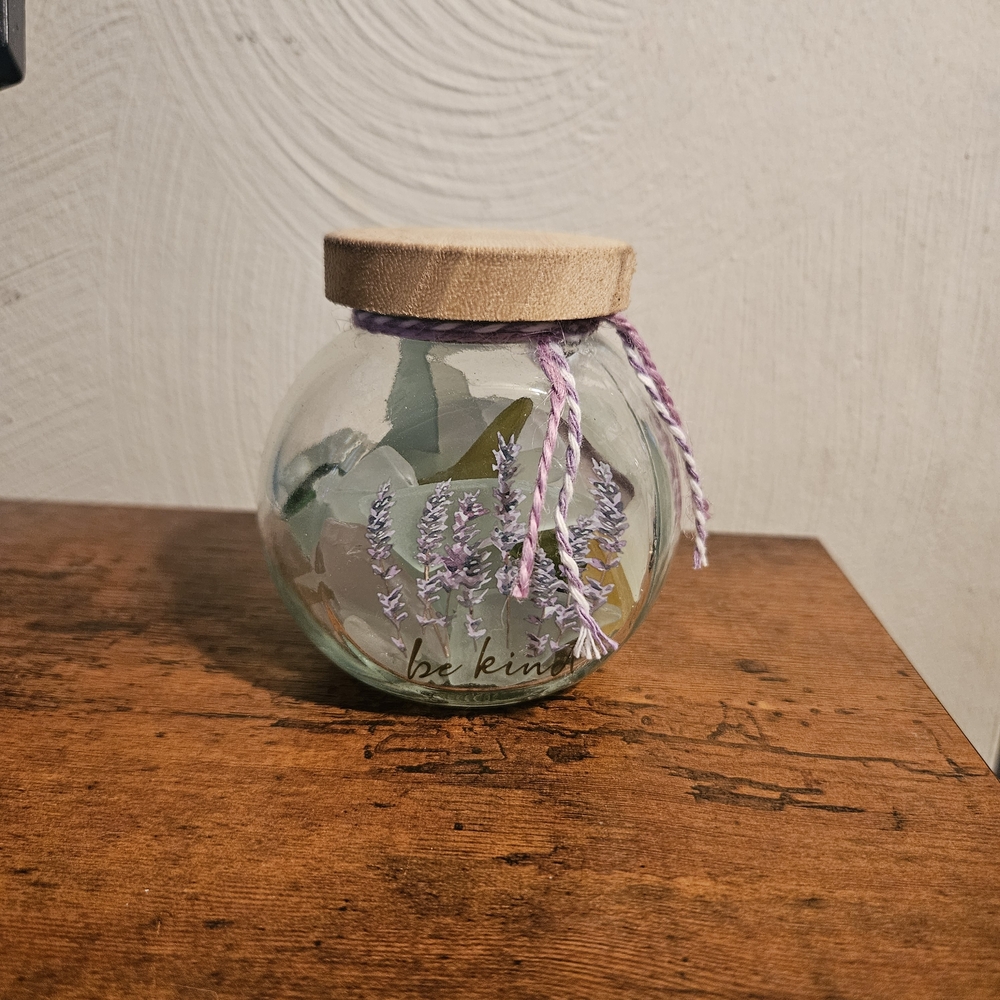 Glass Jar with Lavender Design and Wooden Lid
